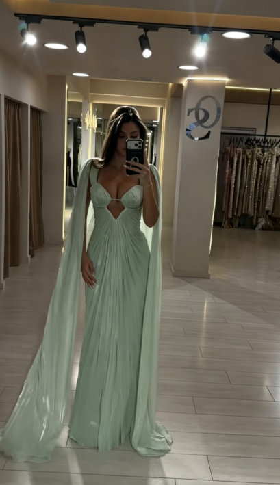 Green Prom Dress Sheath Chiffon Long Evening Dress DP07521