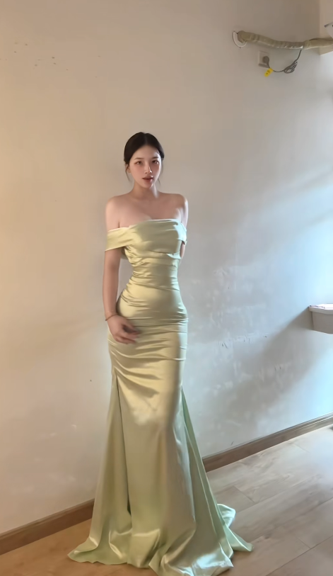 Green Prom Dress Sheath Satin Long Evening Dress DP07523