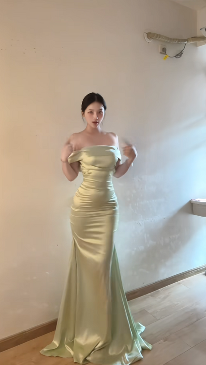 Green Prom Dress Sheath Satin Long Evening Dress DP07523