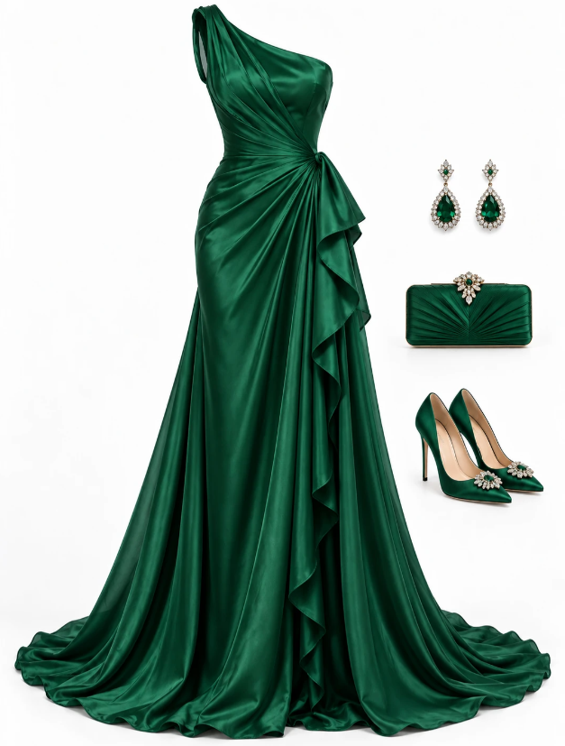 Dark Green Prom Dress Sheath Satin Long Evening Dress DP07524