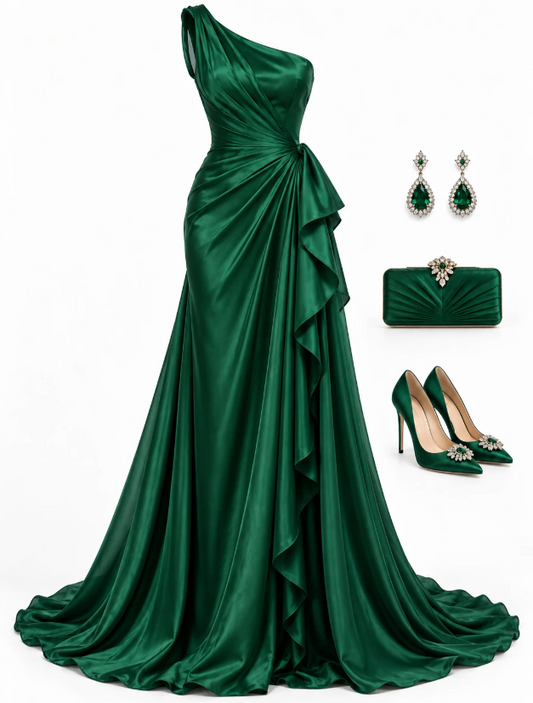 Dark Green Prom Dress Sheath Satin Long Evening Dress DP07524