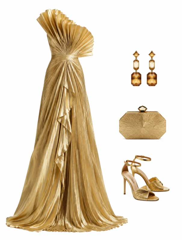 Gold Prom Dress Sheath Satin Long Evening Dress DP07528
