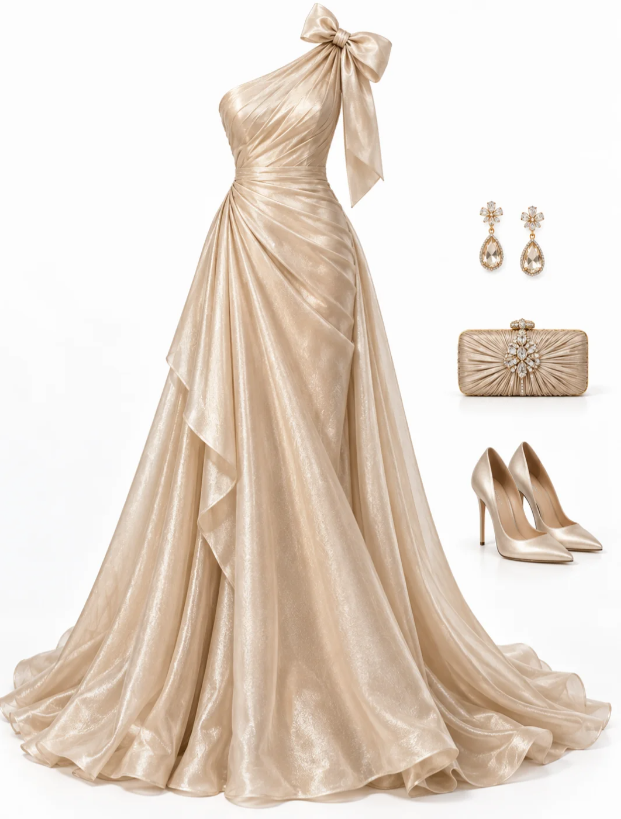 Champagne Prom Dress Sheath Tulle Long Evening Dress DP07533