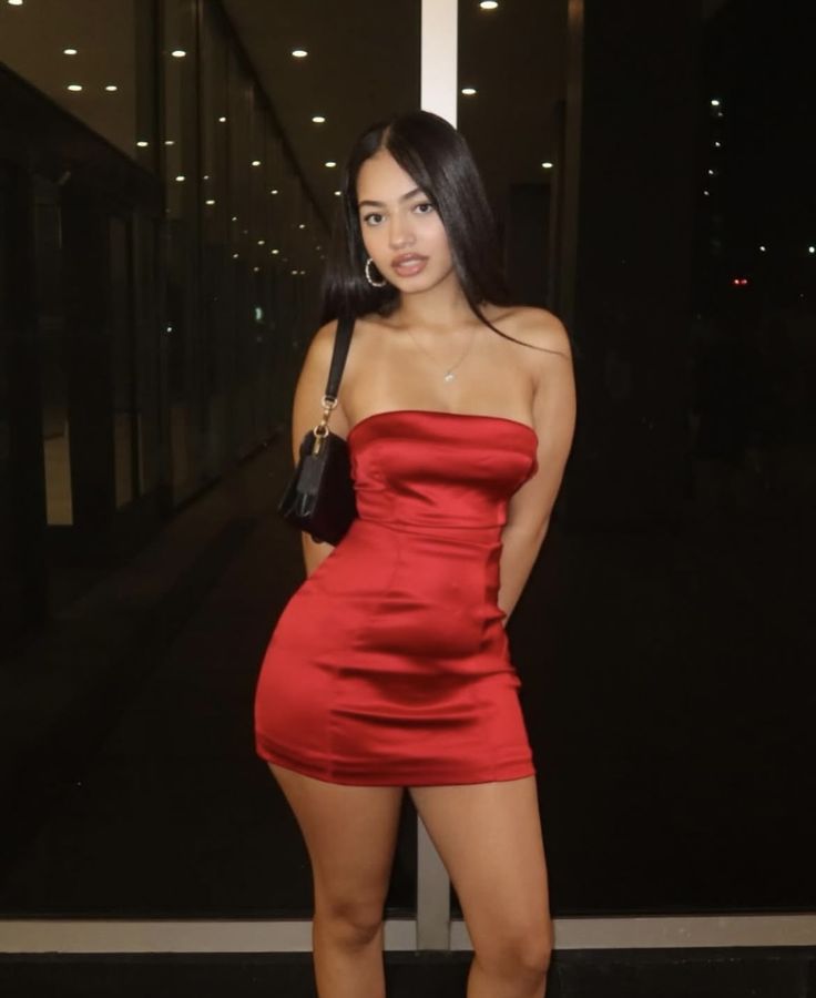 Pretty Red Short Birthday Dress Bodycon Satin Birthday Dress DP07540