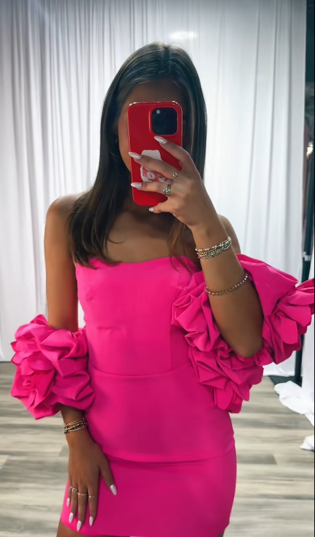 Pretty Hot Pink Short Birthday Dress Sheath Chiffon Birthday Dress DP07544
