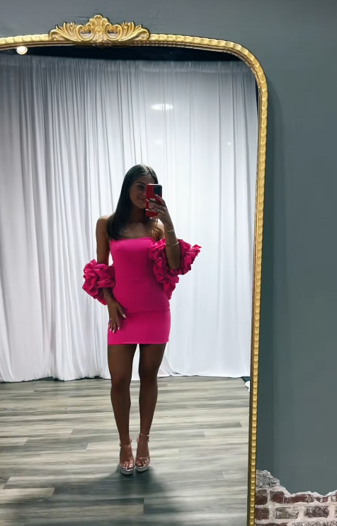 Pretty Hot Pink Short Birthday Dress Sheath Chiffon Birthday Dress DP07544