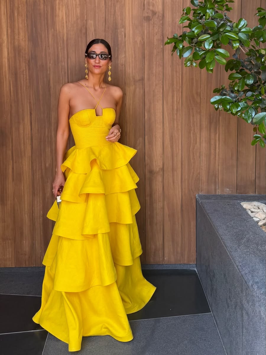 Chic Yellow Prom Dress A-Line Satin Long Prom Dress DP07554