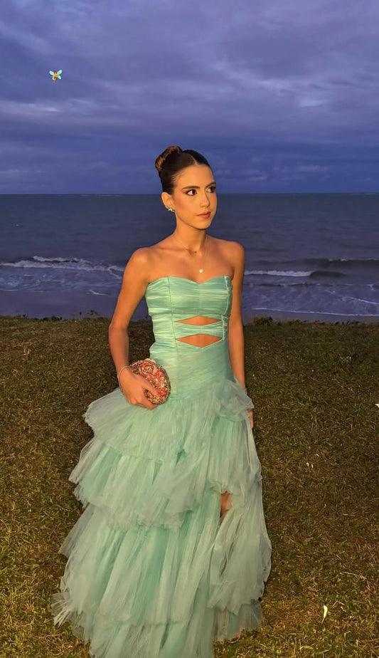 Chic Green Prom Dress Sheath Tulle Long Prom Dress DP07557