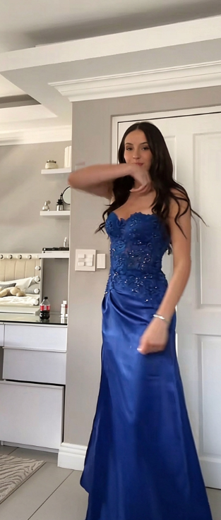 Chic Blue Prom Dress Sheath Satin Long Prom Dress DP07562