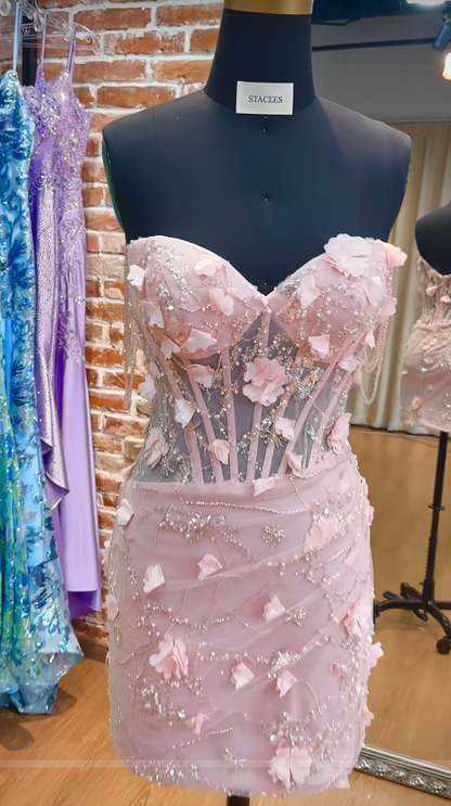 Fashion Pink Short Homecoming Dress Tulle Sheath Birthday Party Dress DP07579