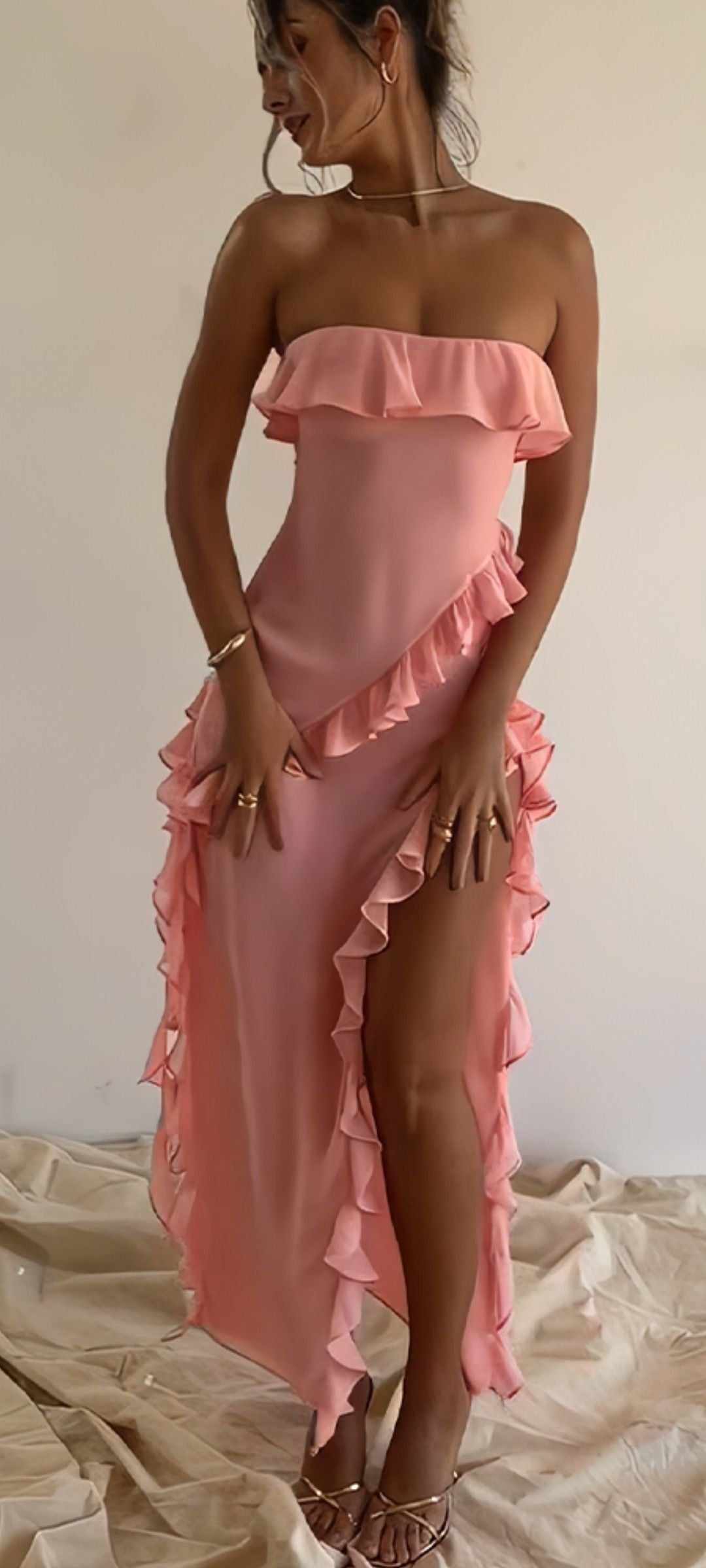 Elegant Blush Pink Prom Dress Sheath Chiffon Long Evening Dress DP07594