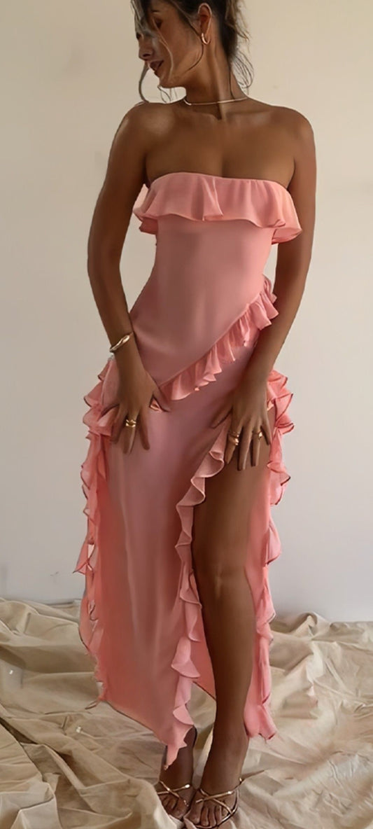 Elegant Blush Pink Prom Dress Sheath Chiffon Long Evening Dress DP07594