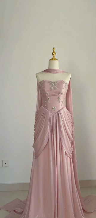 Elegant Pink Prom Dress Sheath Chiffon Long Evening Dress DP07609