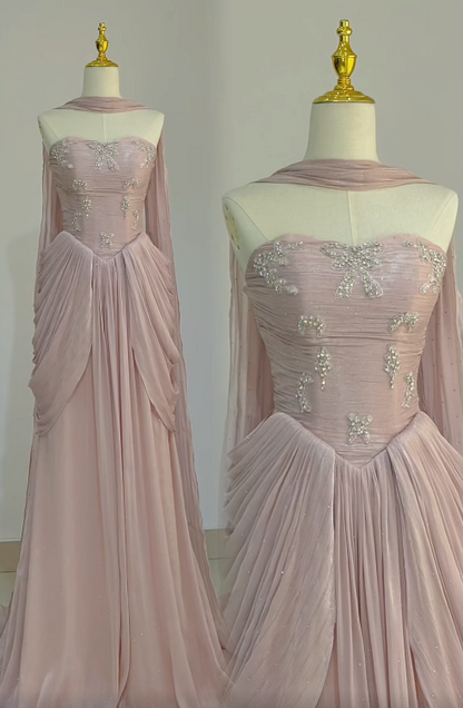 Elegant Pink Prom Dress Sheath Chiffon Long Evening Dress DP07609
