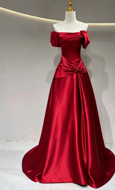 Elegant Burgundy Prom Dress A-Line Satin Long Evening Dress DP07610