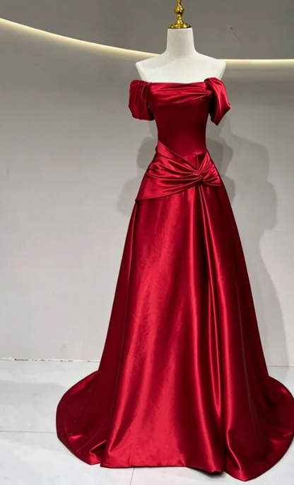 Elegant Burgundy Prom Dress A-Line Satin Long Evening Dress DP07610