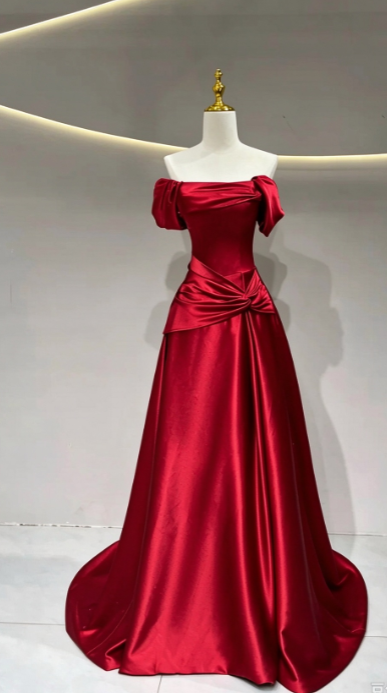 Elegant Burgundy Prom Dress A-Line Satin Long Evening Dress DP07610