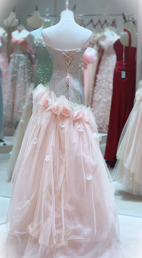 Elegant Pink Prom Dress Sheath Tulle Long Evening Dress DP07614