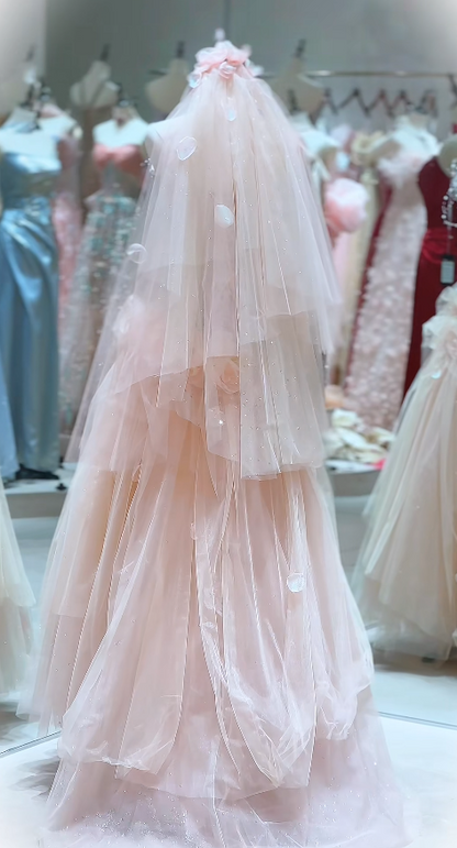 Elegant Pink Prom Dress Sheath Tulle Long Evening Dress DP07614