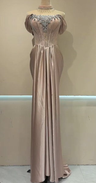 Elegant Pink Prom Dress Sheath Satin Long Evening Dress DP07615