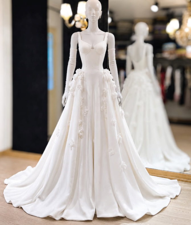 Elegant White A-Line Satin Wedding Dress for Brides DP07618
