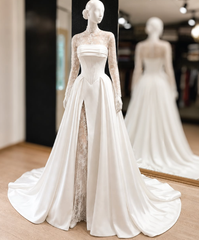 Elegant White A-Line Satin Wedding Dress for Brides DP07619