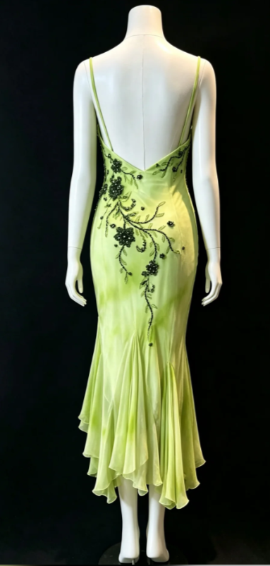 Vintage Green Beaded Prom Dress Sheath Chiffon Long Evening Dress DP07628