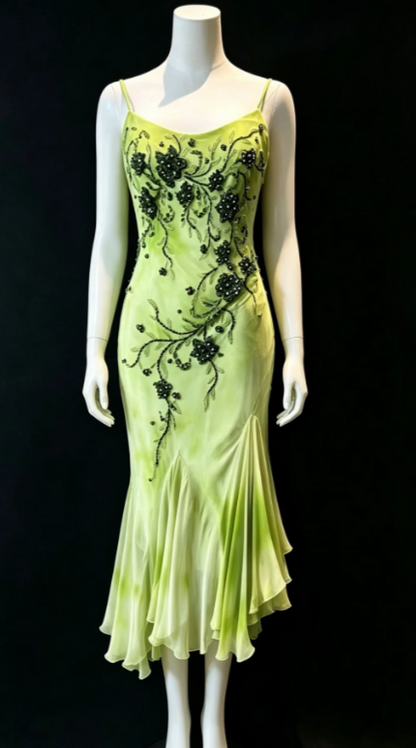 Vintage Green Beaded Prom Dress Sheath Chiffon Long Evening Dress DP07628