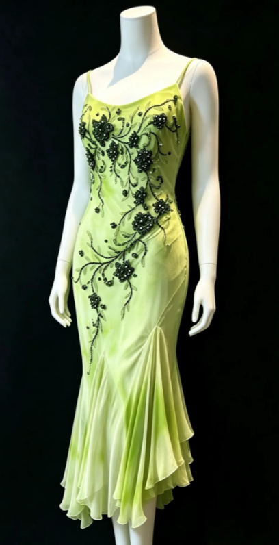 Vintage Green Beaded Prom Dress Sheath Chiffon Long Evening Dress DP07628