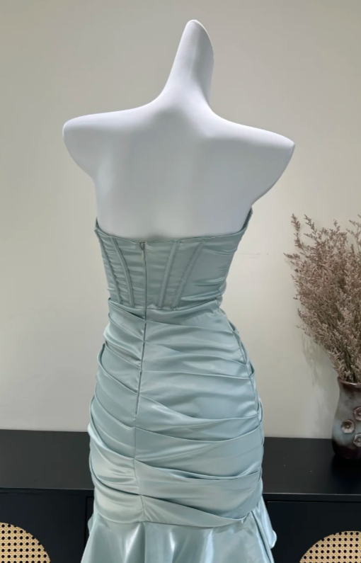 Vintage Dusty Green Prom Dress Sheath Satin Long Evening Dress  DP07629
