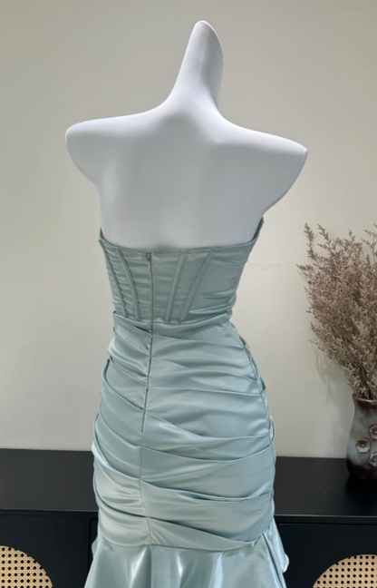 Vintage Dusty Green Prom Dress Sheath Satin Long Evening Dress  DP07629