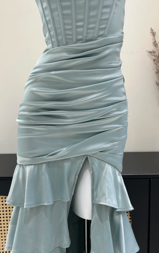 Vintage Dusty Green Prom Dress Sheath Satin Long Evening Dress  DP07629