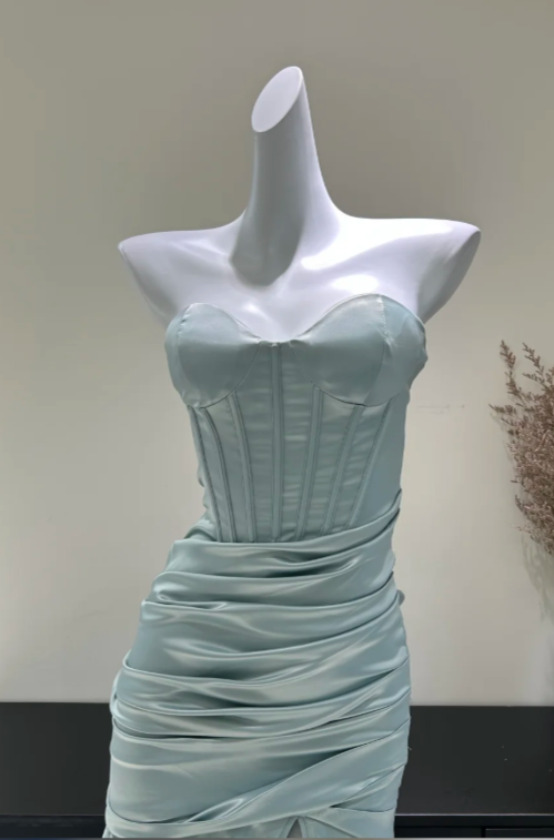 Vintage Dusty Green Prom Dress Sheath Satin Long Evening Dress  DP07629