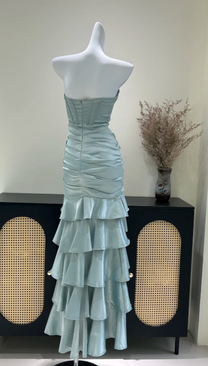 Vintage Dusty Green Prom Dress Sheath Satin Long Evening Dress  DP07629