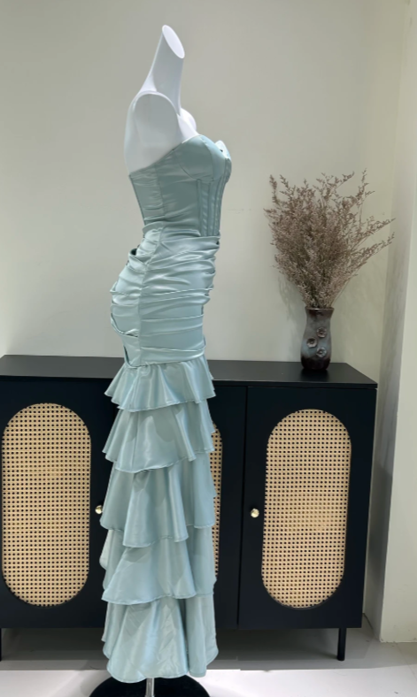 Vintage Dusty Green Prom Dress Sheath Satin Long Evening Dress  DP07629
