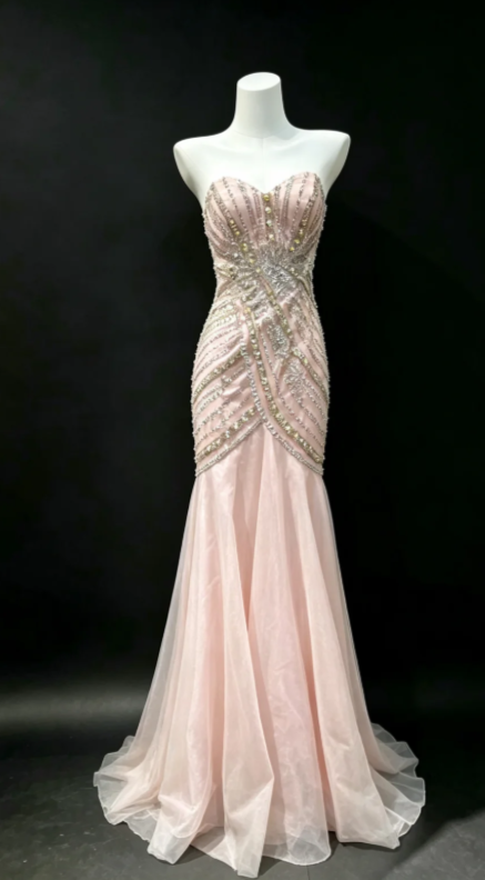 Chic Pink Prom Dress Sheath Tulle Long Evening Dress  DP07630