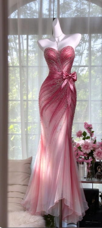Chic Pink Prom Dress Sheath Tulle Long Evening Dress  DP07633