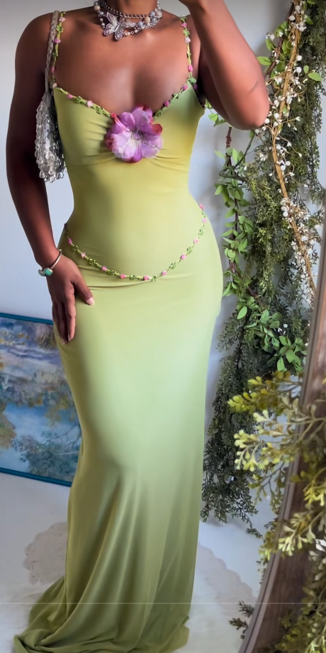 Chic Green Prom Dress Sheath Chiffon Long Evening Dress DP07642