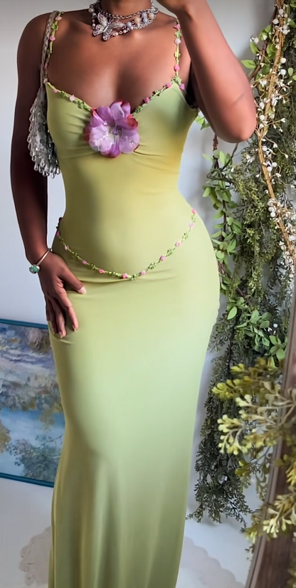 Chic Green Prom Dress Sheath Chiffon Long Evening Dress DP07642