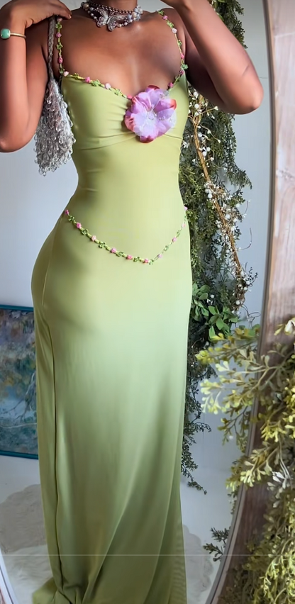 Chic Green Prom Dress Sheath Chiffon Long Evening Dress DP07642