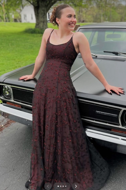 Chic Brown Prom Dress A-Line Tulle Long Evening Dress DP07645