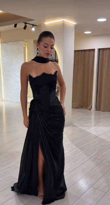 Chic Black Prom Dress Sheath Chiffon Long Evening Dress DP07646