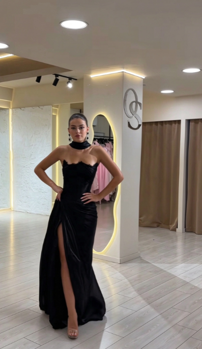 Chic Black Prom Dress Sheath Chiffon Long Evening Dress DP07646