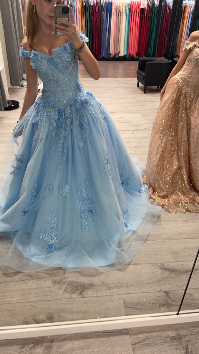 Chic Blue Prom Dress A-Line Tulle Applique Long Evening Dress DP07650