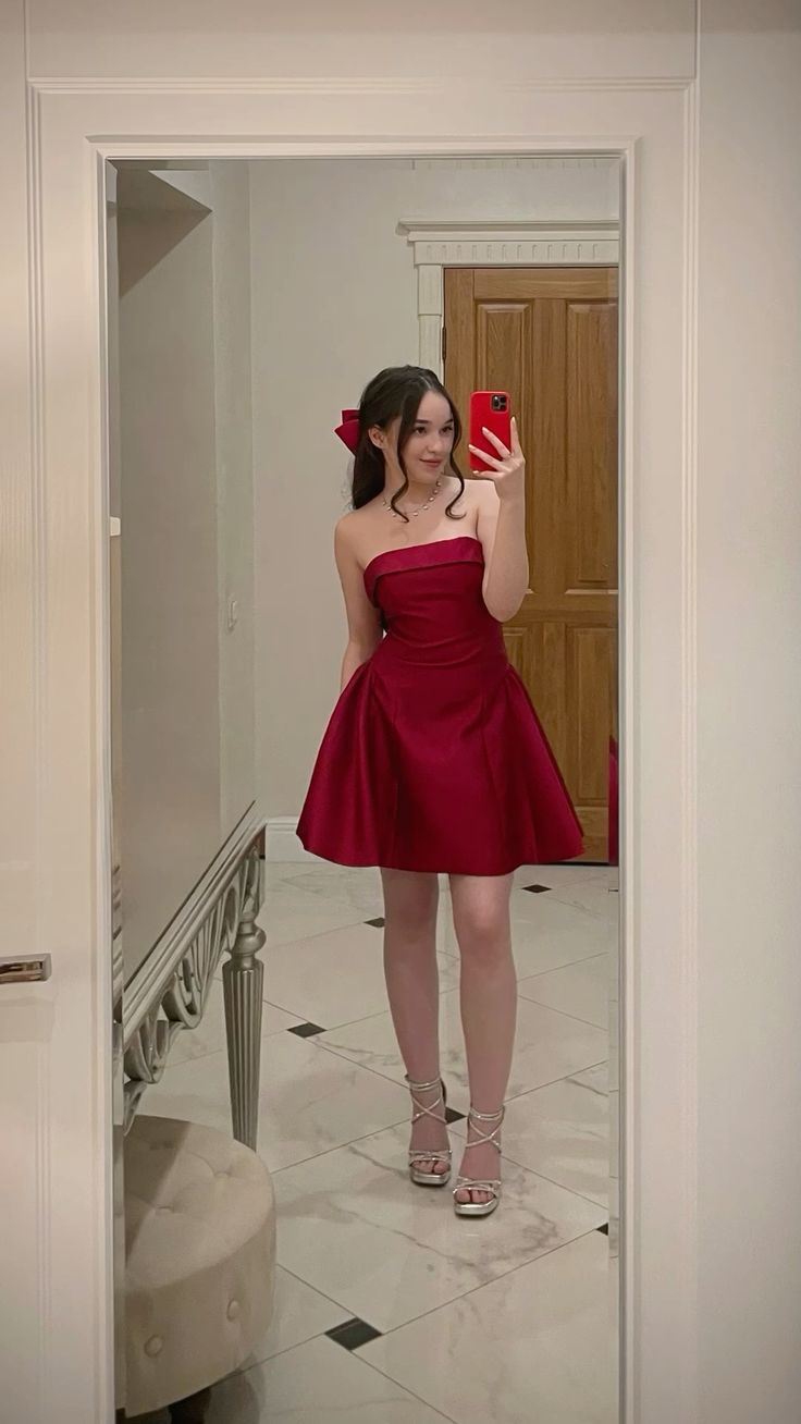 Pretty Red Short Homecoming Dress A-Line Satin Birthday Dress DP07658