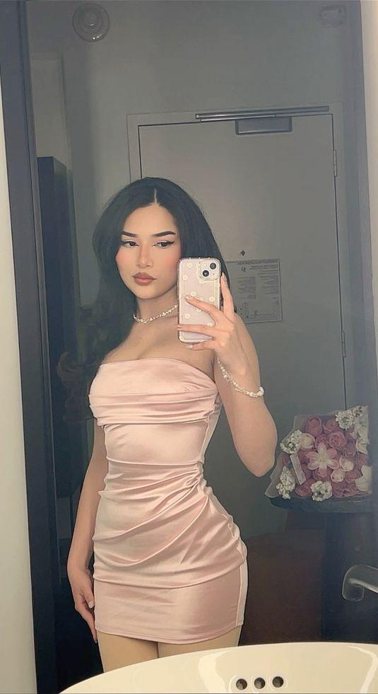Pretty Pink Short Homecoming Dress Sheath Satin Birthday Dress DP07661