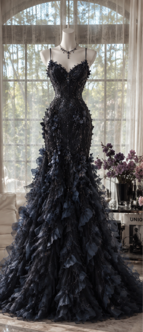 Chic Black Beaded Prom Dress Sheath Tulle Long Evening Dress DP07674