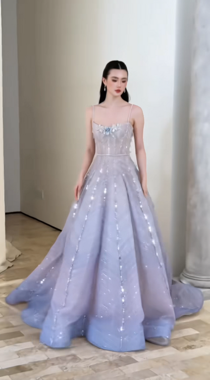 Chic Light Purple Prom Dress A-Line Tulle Long Evening Dress DP07677