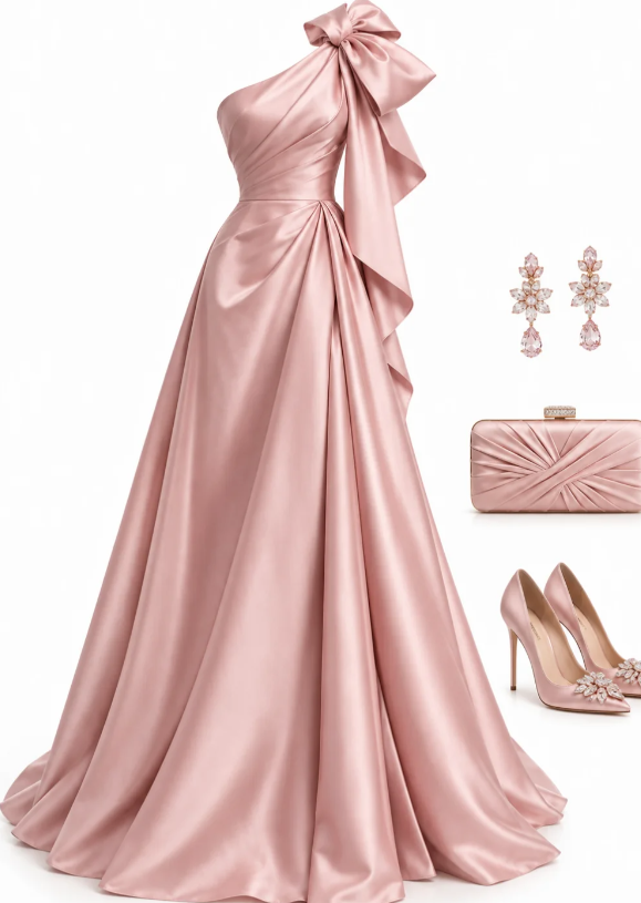 Chic Pink Prom Dress A-Line Satin Long Evening Dress DP07681