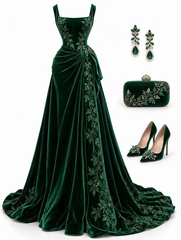 Chic Dark Green Prom Dress Sheath Velvet Long Evening Dress DP07685